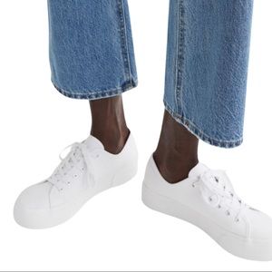 DIVIDED H&M White 100% Cotton Canvas Lace Up Platform Sneaker Women’s 36